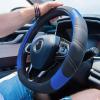 imageCAR PASS Line Rider Microfiber Leather Sporty Steering Wheel Cover Universal Fits for 95 TruckSUVCars14515inch AntiSlip Safety Comfortable Desgin BlackGrayBlackBlue Small Package