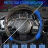 imageCAR PASS Line Rider Microfiber Leather Sporty Steering Wheel Cover Universal Fits for 95 TruckSUVCars14515inch AntiSlip Safety Comfortable Desgin BlackGrayBlackBlue Small Package