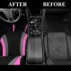 imageCAR PASS Line Rider Sporty Car Seat Covers Full Set with 4Pcs Waterproof Car Floor Mats Universal Fit Airbag Compatible Automotive Interior Covers for Sedans TrucksVansSUV Combo Set Black ampamp GrayBlack  Pink