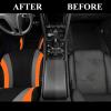 imageCAR PASS Line Rider Sporty Car Seat Covers Full Set with 4Pcs Waterproof Car Floor Mats Universal Fit Airbag Compatible Automotive Interior Covers for Sedans TrucksVansSUV Combo Set Black ampamp GrayBlack  Orange