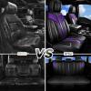 imageCAR PASS Nappa PU Leather Seat Covers Full Set Cushioned 3D Foam Leather seat Covers Waterproof LuxuryUniversal Fit for SUV Pickup Trucks Full Coverage Black and CharcoalBlack Purple