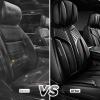 imageCAR PASS Nappa PU Leather Seat Covers Full Set Cushioned 3D Foam Leather seat Covers Waterproof LuxuryUniversal Fit for SUV Pickup Trucks Full Coverage Black and CharcoalBlack and Black
