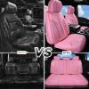 imageCAR PASS Nappa PU Leather Seat Covers Full Set Cushioned 3D Foam Leather seat Covers Waterproof LuxuryUniversal Fit for SUV Pickup Trucks Full Coverage Black and CharcoalPink