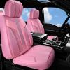 imageCAR PASS Nappa PU Leather Seat Covers Full Set Cushioned 3D Foam Leather seat Covers Waterproof LuxuryUniversal Fit for SUV Pickup Trucks Full Coverage Black and CharcoalPink