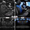 imageCAR PASS Nappa PU Leather Seat Covers Full Set Cushioned 3D Foam Leather seat Covers Waterproof LuxuryUniversal Fit for SUV Pickup Trucks Full Coverage Black and CharcoalBlack Blue