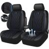 imageCAR PASS Piping Luxury Faux PU Leather Two Front Car Seat Covers Waterproof Anti Slip Seat Covers Compatible with Front Seat ArmrestsUniversal Fit for SuvsVansTrucks Airbag CompatibleAll BlackBlack and Blue Mesh Foam