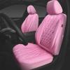 imageCAR PASS Piping Luxury Faux PU Leather Two Front Car Seat Covers Waterproof Anti Slip Seat Covers Compatible with Front Seat ArmrestsUniversal Fit for SuvsVansTrucks Airbag CompatibleAll BlackAll Pink
