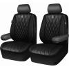imageCAR PASS Piping Luxury Faux PU Leather Two Front Car Seat Covers Waterproof Anti Slip Seat Covers Compatible with Front Seat ArmrestsUniversal Fit for SuvsVansTrucks Airbag CompatibleAll BlackAll Black