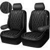 imageCAR PASS Piping Luxury Faux PU Leather Two Front Car Seat Covers Waterproof Anti Slip Seat Covers Compatible with Front Seat ArmrestsUniversal Fit for SuvsVansTrucks Airbag CompatibleAll BlackBlack and Silver
