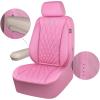 imageCAR PASS Piping Luxury Faux PU Leather Two Front Car Seat Covers Waterproof Anti Slip Seat Covers Compatible with Front Seat ArmrestsUniversal Fit for SuvsVansTrucks Airbag CompatibleAll BlackAll Pink