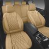 imageCAR PASS Piping Luxury Faux PU Leather Two Front Car Seat Covers Waterproof Anti Slip Seat Covers Compatible with Front Seat ArmrestsUniversal Fit for SuvsVansTrucks Airbag CompatibleAll BlackPure Beige