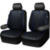 imageCAR PASS Piping Luxury Faux PU Leather Two Front Car Seat Covers Waterproof Anti Slip Seat Covers Compatible with Front Seat ArmrestsUniversal Fit for SuvsVansTrucks Airbag CompatibleAll BlackBlack and Blue