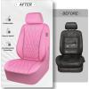 imageCAR PASS Piping Luxury Faux PU Leather Two Front Car Seat Covers Waterproof Anti Slip Seat Covers Compatible with Front Seat ArmrestsUniversal Fit for SuvsVansTrucks Airbag CompatibleAll BlackAll Pink
