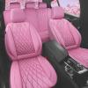 imageCAR PASS Piping Luxury Faux PU Leather Two Front Car Seat Covers Waterproof Anti Slip Seat Covers Compatible with Front Seat ArmrestsUniversal Fit for SuvsVansTrucks Airbag CompatibleAll BlackPure Pink