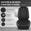 imageCAR PASS Piping Luxury Faux PU Leather Two Front Car Seat Covers Waterproof Anti Slip Seat Covers Compatible with Front Seat ArmrestsUniversal Fit for SuvsVansTrucks Airbag CompatibleAll BlackAll Black Mesh Foam