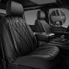 imageCAR PASS Piping Luxury Faux PU Leather Two Front Car Seat Covers Waterproof Anti Slip Seat Covers Compatible with Front Seat ArmrestsUniversal Fit for SuvsVansTrucks Airbag CompatibleAll BlackBlack and Silver