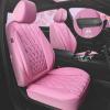 imageCAR PASS Piping Luxury Faux PU Leather Two Front Car Seat Covers Waterproof Anti Slip Seat Covers Compatible with Front Seat ArmrestsUniversal Fit for SuvsVansTrucks Airbag CompatibleAll BlackAll Pink