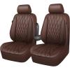 imageCAR PASS Piping Luxury Faux PU Leather Two Front Car Seat Covers Waterproof Anti Slip Seat Covers Compatible with Front Seat ArmrestsUniversal Fit for SuvsVansTrucks Airbag CompatibleAll BlackAll Brown