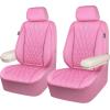 imageCAR PASS Piping Luxury Faux PU Leather Two Front Car Seat Covers Waterproof Anti Slip Seat Covers Compatible with Front Seat ArmrestsUniversal Fit for SuvsVansTrucks Airbag CompatibleAll BlackAll Pink