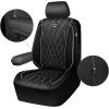 imageCAR PASS Piping Luxury Faux PU Leather Two Front Car Seat Covers Waterproof Anti Slip Seat Covers Compatible with Front Seat ArmrestsUniversal Fit for SuvsVansTrucks Airbag CompatibleAll BlackBlack and Silver