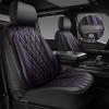 imageCAR PASS Piping Luxury Faux PU Leather Two Front Car Seat Covers Waterproof Anti Slip Seat Covers Compatible with Front Seat ArmrestsUniversal Fit for SuvsVansTrucks Airbag CompatibleAll BlackBlack and Pruple