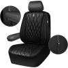 imageCAR PASS Piping Luxury Faux PU Leather Two Front Car Seat Covers Waterproof Anti Slip Seat Covers Compatible with Front Seat ArmrestsUniversal Fit for SuvsVansTrucks Airbag CompatibleAll BlackPure Black