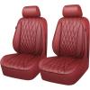 imageCAR PASS Piping Luxury Faux PU Leather Two Front Car Seat Covers Waterproof Anti Slip Seat Covers Compatible with Front Seat ArmrestsUniversal Fit for SuvsVansTrucks Airbag CompatibleAll BlackAll Burgundy Red