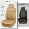 imageCAR PASS Piping Luxury Faux PU Leather Two Front Car Seat Covers Waterproof Anti Slip Seat Covers Compatible with Front Seat ArmrestsUniversal Fit for SuvsVansTrucks Airbag CompatibleAll BlackAll Beige