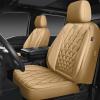 imageCAR PASS Piping Luxury Faux PU Leather Two Front Car Seat Covers Waterproof Anti Slip Seat Covers Compatible with Front Seat ArmrestsUniversal Fit for SuvsVansTrucks Airbag CompatibleAll BlackPure Beige