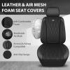 imageCAR PASS Piping Luxury Faux PU Leather Two Front Car Seat Covers Waterproof Anti Slip Seat Covers Compatible with Front Seat ArmrestsUniversal Fit for SuvsVansTrucks Airbag CompatibleAll BlackPure Black Mesh Foam