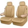 imageCAR PASS Piping Luxury Faux PU Leather Two Front Car Seat Covers Waterproof Anti Slip Seat Covers Compatible with Front Seat ArmrestsUniversal Fit for SuvsVansTrucks Airbag CompatibleAll BlackAll Beige