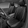 imageCAR PASS Piping Luxury Faux PU Leather Two Front Car Seat Covers Waterproof Anti Slip Seat Covers Compatible with Front Seat ArmrestsUniversal Fit for SuvsVansTrucks Airbag CompatibleAll BlackBlack and Silver
