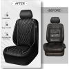 imageCAR PASS Piping Luxury Faux PU Leather Two Front Car Seat Covers Waterproof Anti Slip Seat Covers Compatible with Front Seat ArmrestsUniversal Fit for SuvsVansTrucks Airbag CompatibleAll BlackBlack and Silver
