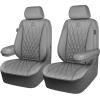 imageCAR PASS Piping Luxury Faux PU Leather Two Front Car Seat Covers Waterproof Anti Slip Seat Covers Compatible with Front Seat ArmrestsUniversal Fit for SuvsVansTrucks Airbag CompatibleAll BlackAll Gray
