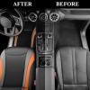 imageCAR PASS Premium Carbon Fiber Leather Car Seat Covers Full Set and Waterproof Car Floor MatsAirbag CompatibleAutomotive Interior Covers for SedansTrucksVansSUV with Car Carpet MatsBlackBlack and Orange