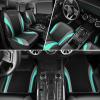 imageCAR PASS Premium Carbon Fiber Leather Car Seat Covers Full Set and Waterproof Car Floor MatsAirbag CompatibleAutomotive Interior Covers for SedansTrucksVansSUV with Car Carpet MatsBlackBlack and Mint