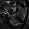 imageCAR PASS Premium Carbon Fiber Leather Car Seat Covers Full Set and Waterproof Car Floor MatsAirbag CompatibleAutomotive Interior Covers for SedansTrucksVansSUV with Car Carpet MatsBlackBlack
