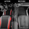 imageCAR PASS Premium Carbon Fiber Leather Car Seat Covers Full Set and Waterproof Car Floor MatsAirbag CompatibleAutomotive Interior Covers for SedansTrucksVansSUV with Car Carpet MatsBlackBlack and Red