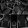 imageCAR PASS Premium Carbon Fiber Leather Car Seat Covers Full Set and Waterproof Car Floor MatsAirbag CompatibleAutomotive Interior Covers for SedansTrucksVansSUV with Car Carpet MatsBlackBlack