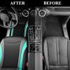 imageCAR PASS Premium Carbon Fiber Leather Car Seat Covers Full Set and Waterproof Car Floor MatsAirbag CompatibleAutomotive Interior Covers for SedansTrucksVansSUV with Car Carpet MatsBlackBlack and Mint