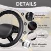 imageCAR PASS Sporty Quilting Leather Universal Fit Steering Wheel CoverFit for SuvsVansSedansTrucks for 147quot to 15quotBlack ampamp GrayPure Black
