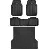 imageCAR PASS Tire Tread DeepDish Rubber Floor Mats for car Heavy Duty car mats All Weather Universal XLM Trim to Fit for Truck SUV Vehicle Automotive Waterproof car mats 3 Piece red BlackAll Black Cargo Liner