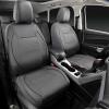 imageCAR PASS Universal FIT Piping Leather Two Front Seat Covers Waterproof Faux Leather for SUV Sedan Van Truck Airbag CompatibleReserved Opening Holes for Headrest Covers Black redGrey with charcoal stripes
