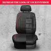 imageCAR PASS Universal FIT Piping Leather Two Front Seat Covers Waterproof Faux Leather for SUV Sedan Van Truck Airbag CompatibleReserved Opening Holes for Headrest Covers Black redRed Black