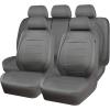 imageCAR PASS Universal FIT Piping Leather Two Front Seat Covers Waterproof Faux Leather for SUV Sedan Van Truck Airbag CompatibleReserved Opening Holes for Headrest Covers Black redGrey with charcoal stripes