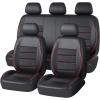 imageCAR PASS Universal FIT Piping Leather Two Front Seat Covers Waterproof Faux Leather for SUV Sedan Van Truck Airbag CompatibleReserved Opening Holes for Headrest Covers Black redRed Black