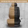 imageCAR PASS Universal FIT Piping Leather Two Front Seat Covers Waterproof Faux Leather for SUV Sedan Van Truck Airbag CompatibleReserved Opening Holes for Headrest Covers Black redBeige with Tan PipingStripe