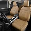imageCAR PASS Universal FIT Piping Leather Two Front Seat Covers Waterproof Faux Leather for SUV Sedan Van Truck Airbag CompatibleReserved Opening Holes for Headrest Covers Black redBeige with Tan PipingStripe