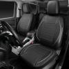 imageCAR PASS Universal FIT Piping Leather Two Front Seat Covers Waterproof Faux Leather for SUV Sedan Van Truck Airbag CompatibleReserved Opening Holes for Headrest Covers Black redFull Set Black Grey
