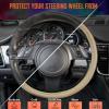 imageCAR PASS Wood Grain Microfiber Leather Steering Wheel Cover Universal Fit for 14 1215 inch Beige Steering Wheel AntiSlip Veins Design CarsSuvsMiniVans Sedans Beigebeige